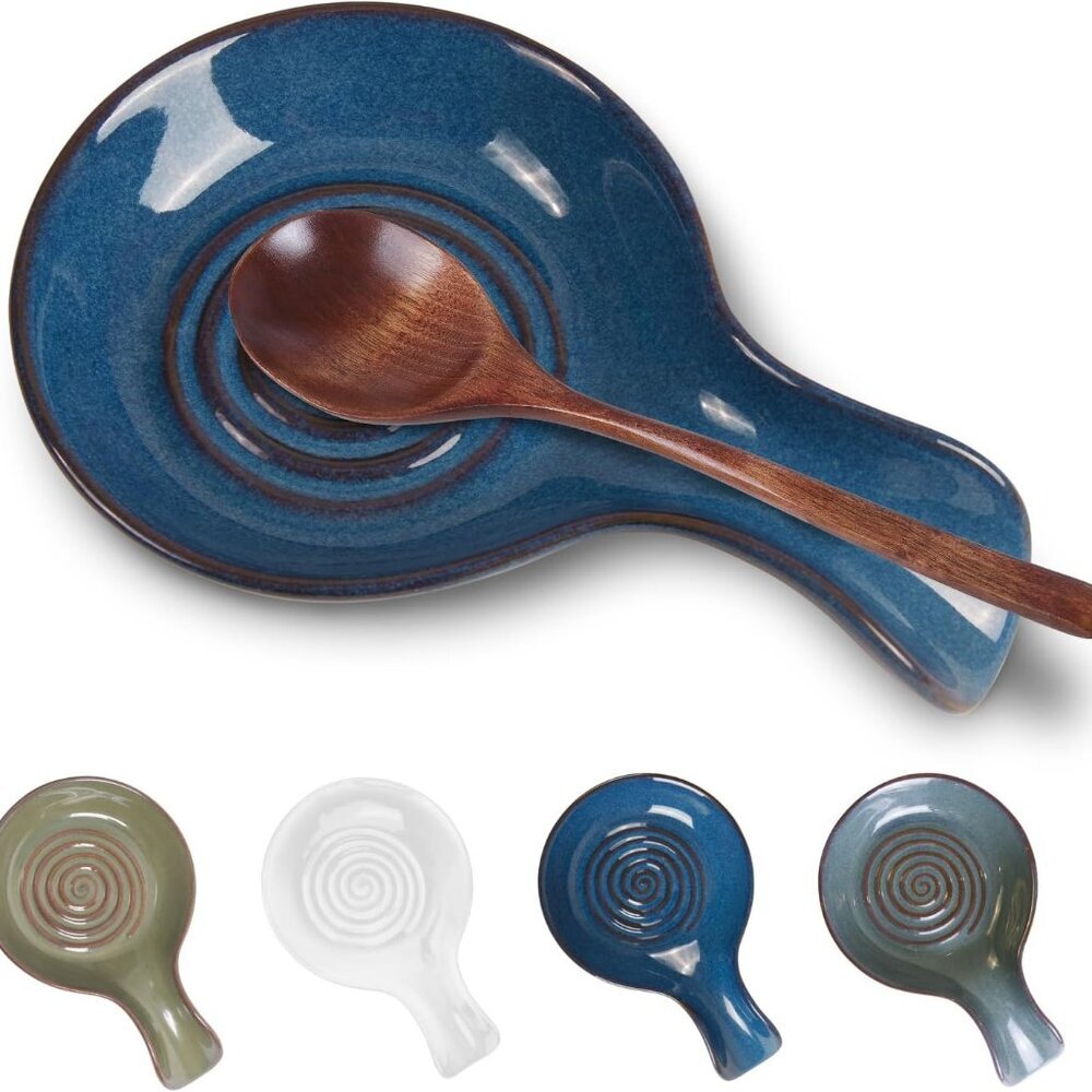 Ceramic Spoon Rest for Kitchen, Heat Resistant Utensil Rest for Countertop, Coff